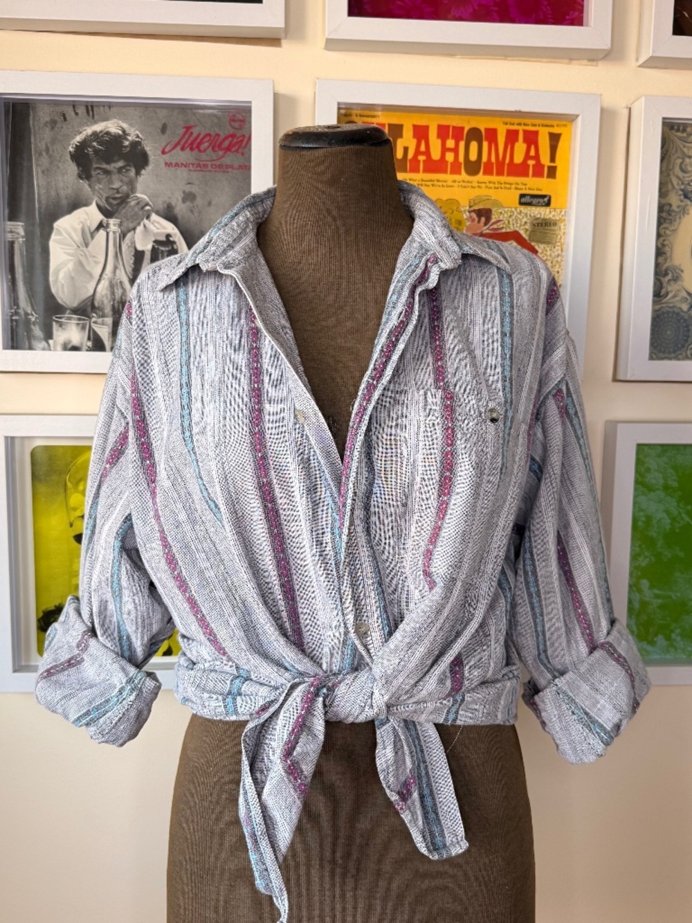 Vintage 90s Textured Stripe Button-Up Shirt – 90s Minimalist Soft Grunge Overshi